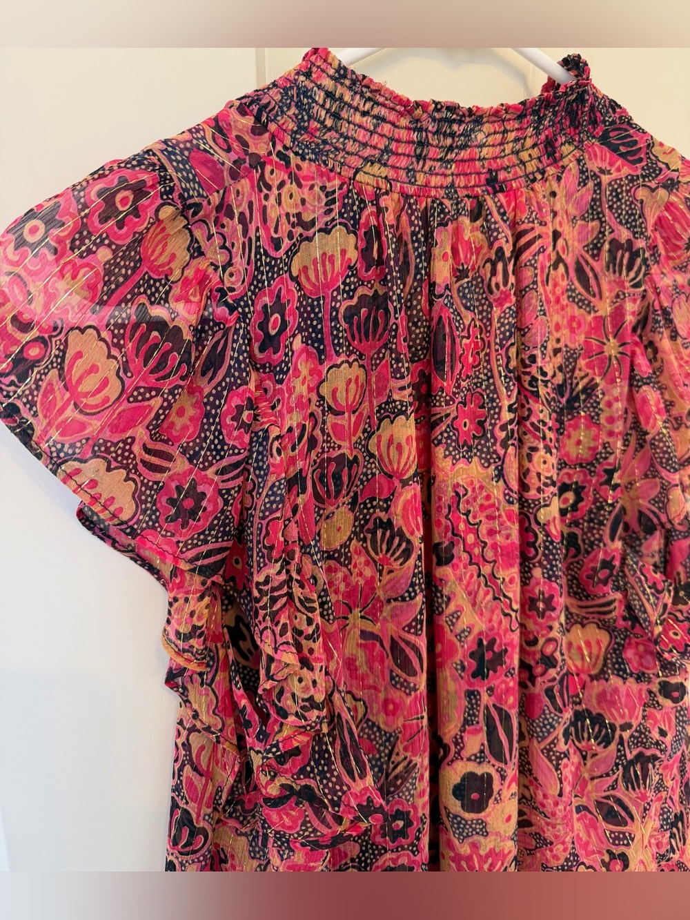 A.L.C. Hayley Floral Metallic Silk Flutter Sleeve Blouse in Size 2 (XS) - Picture 10 of 12